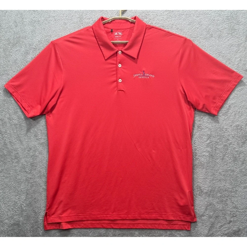Adidas Polo Shirt Mens XL Red Jekyll Island Georgia Golf Climalite Performance